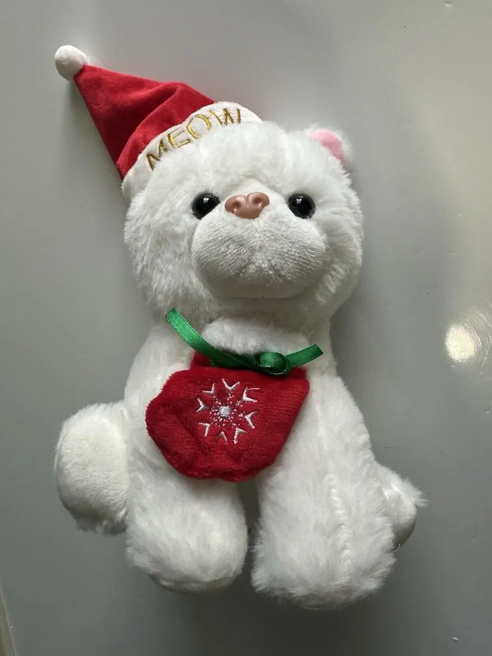 Christmas Cat Plush Santa Hat MEOW Red Mitten Snowflake 7 Inch